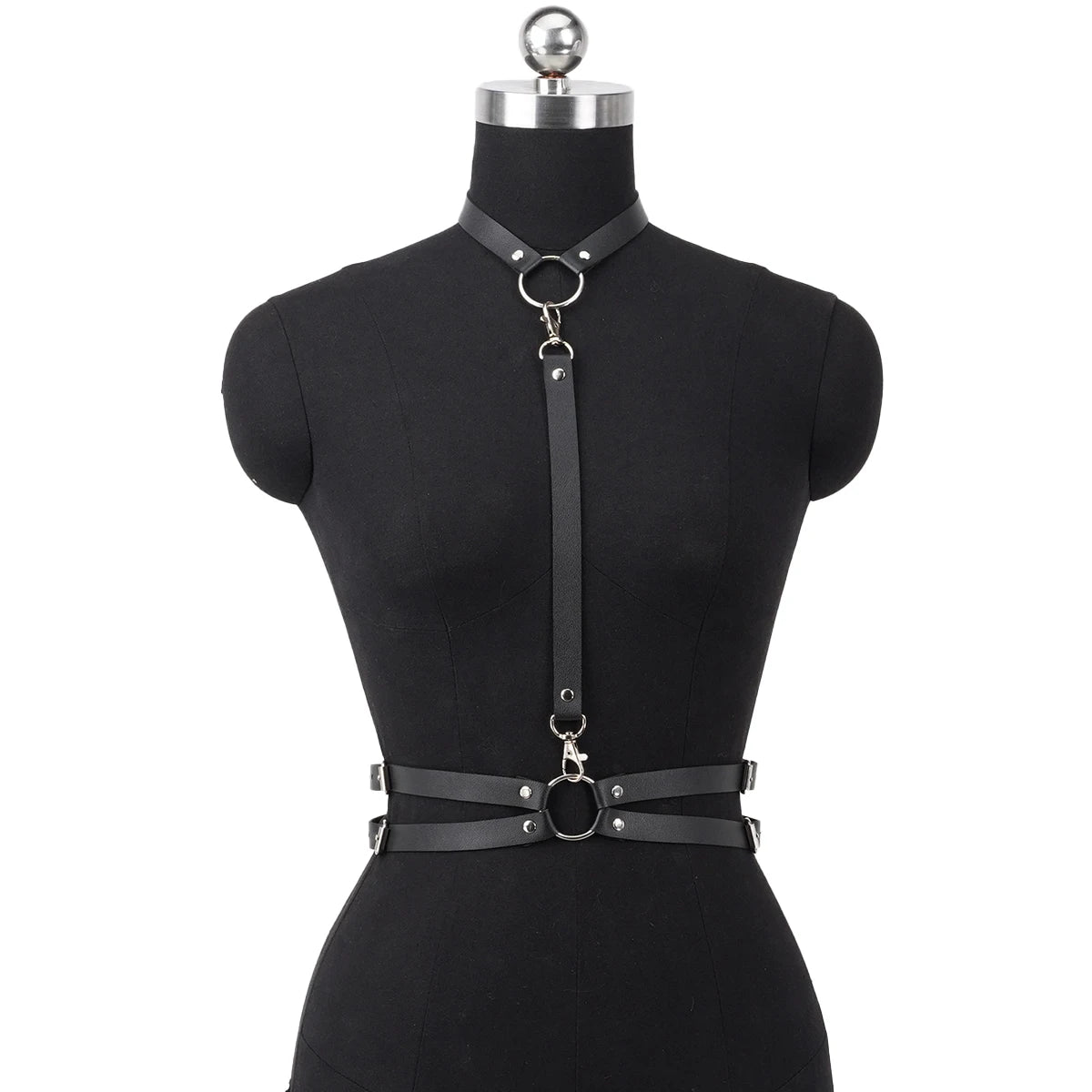 Women's Fashionable Gothic PU Leather Waist Belt with Neck Connection Y2K Style Accessory for Valentine's Day