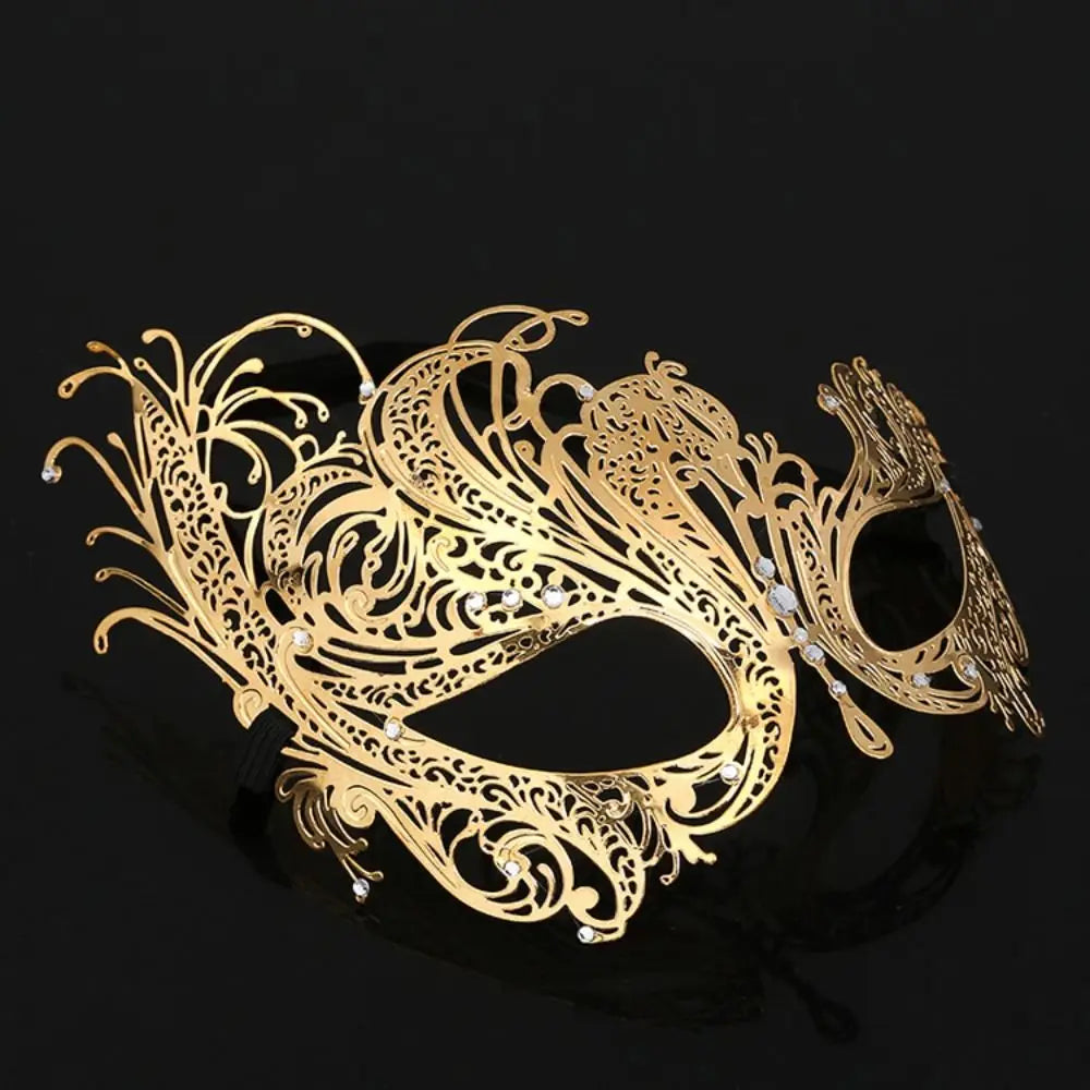 Black & Gold Skull Metal Mask – Rhinestone-Embellished Venetian Masquerade Half-Face Mask for Men & Women