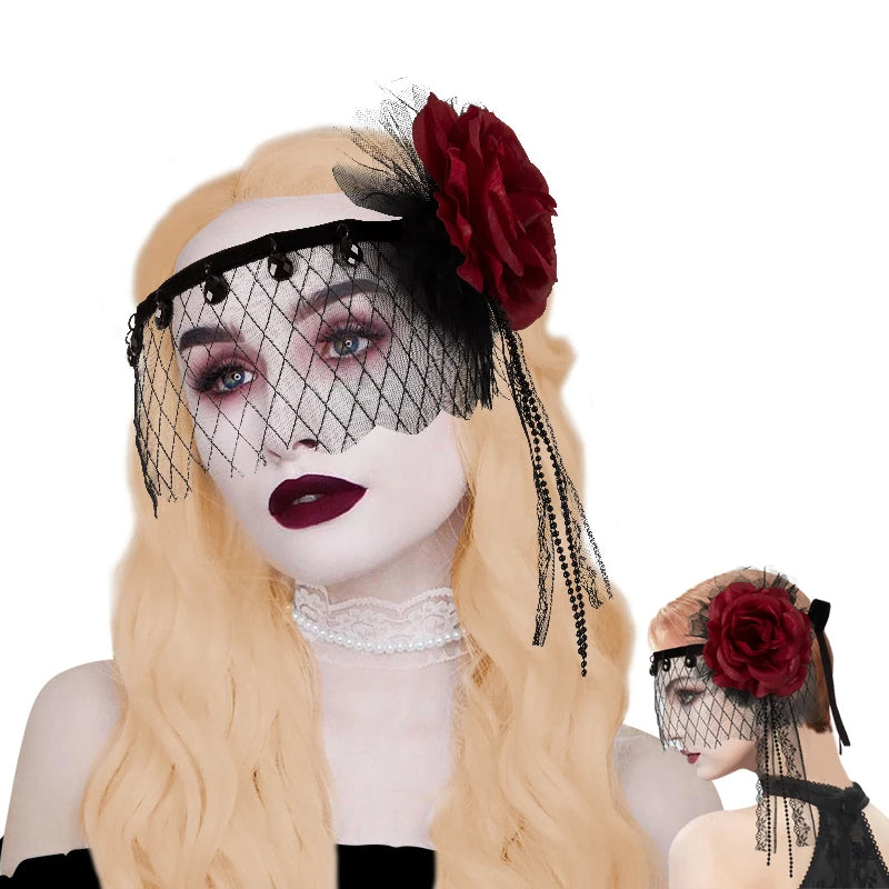 Elegant Rose Lace Face Mask – Gothic 1920s Gatsby-Inspired Masque