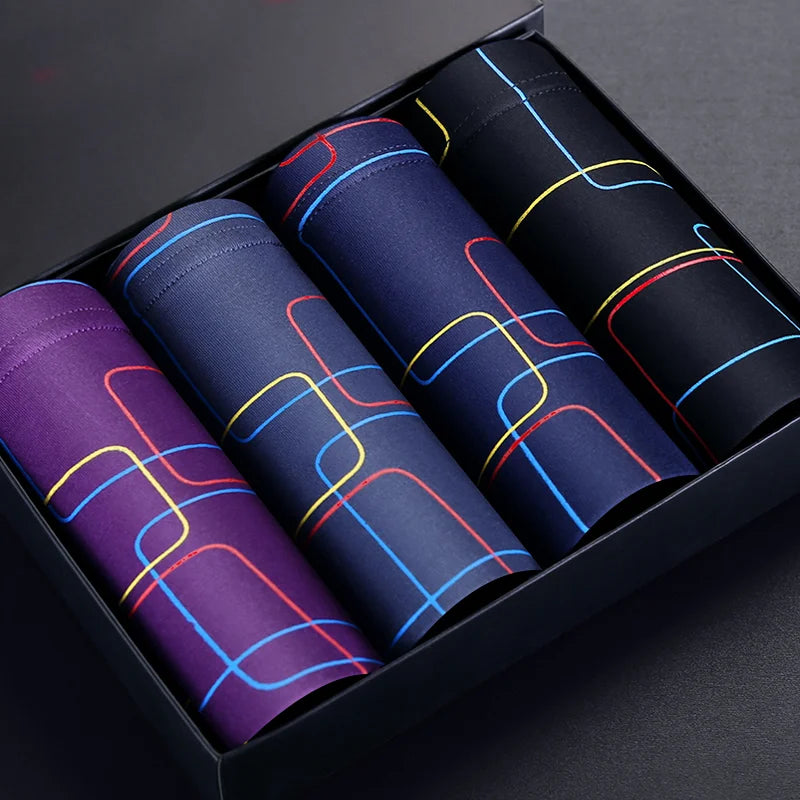 Men’s Bamboo Fiber Boxer Shorts – Breathable Modal Underwear, Striped Plus Size L–5XL