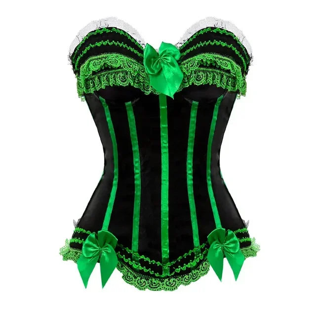 All Size Steampunk Corset – Striped Zip-Up Waist Trainer with Lacing, Sexy Bustier for Dance Parties & Costumes