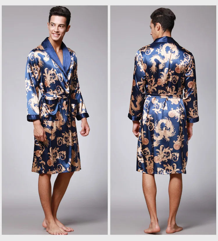Luxury Comfort – Dragon Print Satin Pijamas for Men