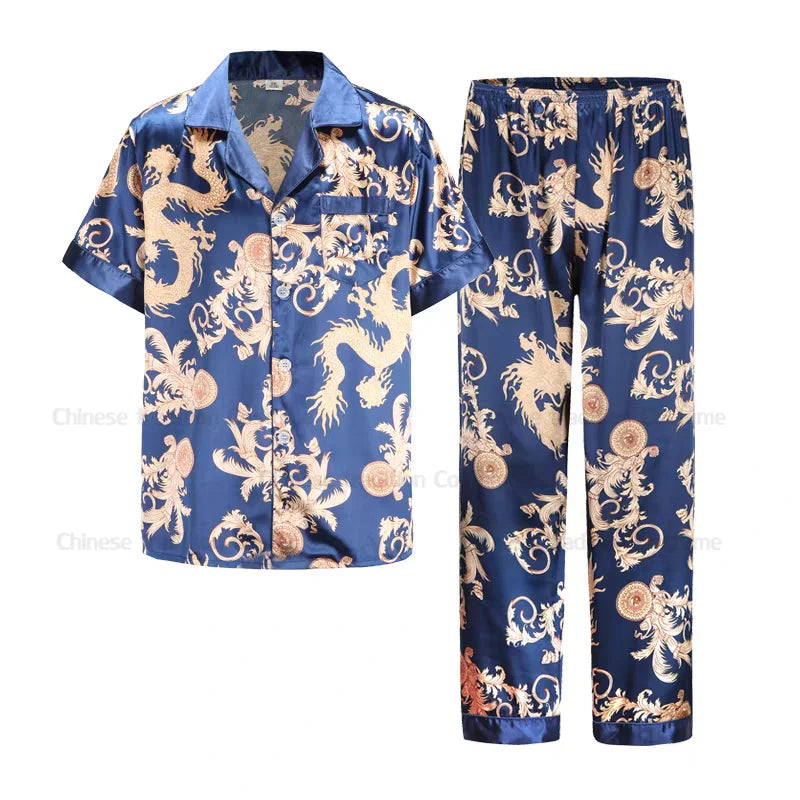 Luxury Comfort – Dragon Print Satin Pijamas for Men