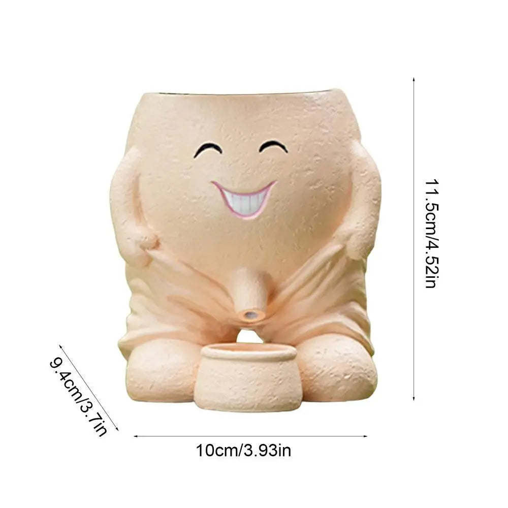 Human Face Flower Pot – Unique Fun Head Planter Vase with Drainage for Outdoor Plants, Garden, Patio, and Office Decor Funny Gift Present Peeing Boy