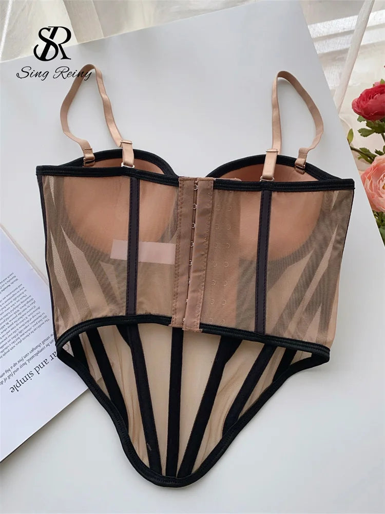 Sexy Sheer Corset Tank Top – Strapless Transparent Striped Camisole for Women, Slim Backless Streetwear Lingerie