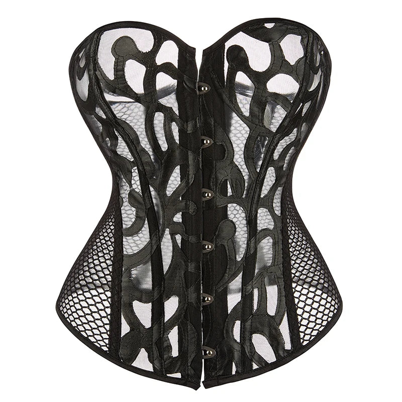 Sexy Gothic Overbust Corset Top – Lace-Up Boned Bustier with Elastic Fit, Steampunk Body Shaper for Women
