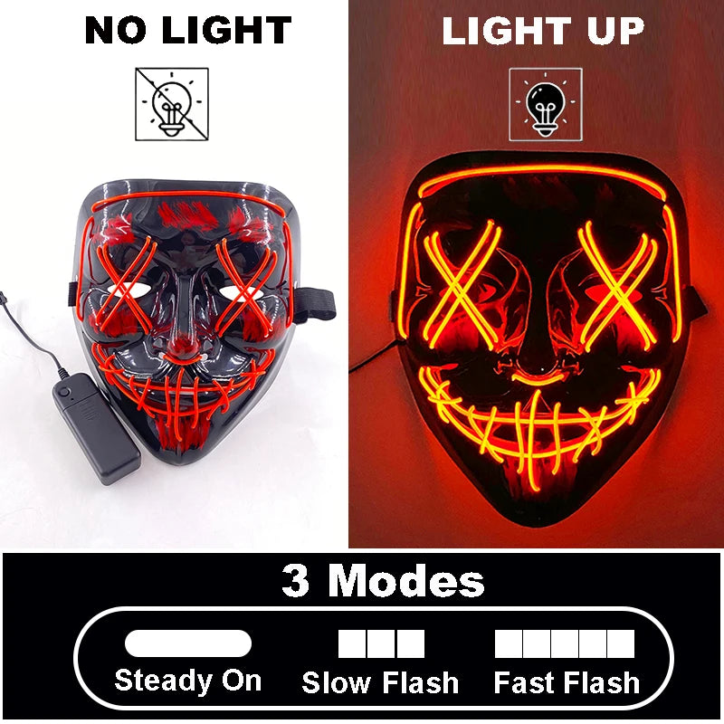 Glow-in-the-Dark Halloween Mask – Neon Luminous Half-Face Masque for Cosplay & Costume Parties