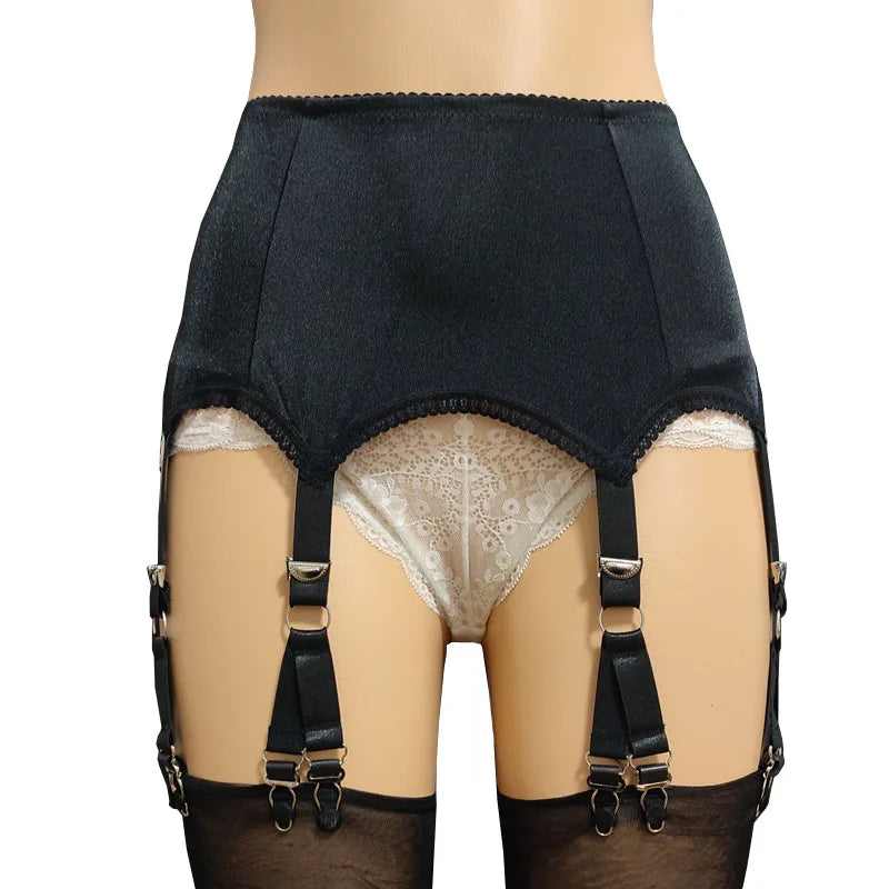 Vintage Sexy Women’s Garter Belt with Lace Stockings – Retro High-Waisted Suspender Belt with 6 Straps & 12 Claws