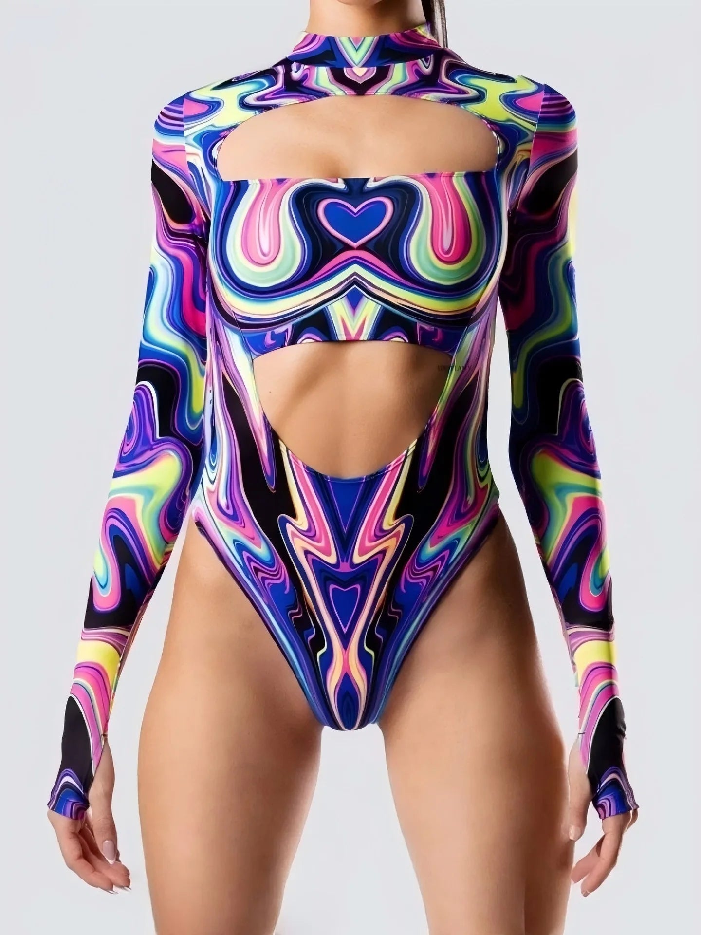 Choice of colours - Sexy Women’s Graffiti Art Bodysuit – Open-Heart Leotard Tights Jumpsuit for Carnival, Party, Cosplay & Swimwear
