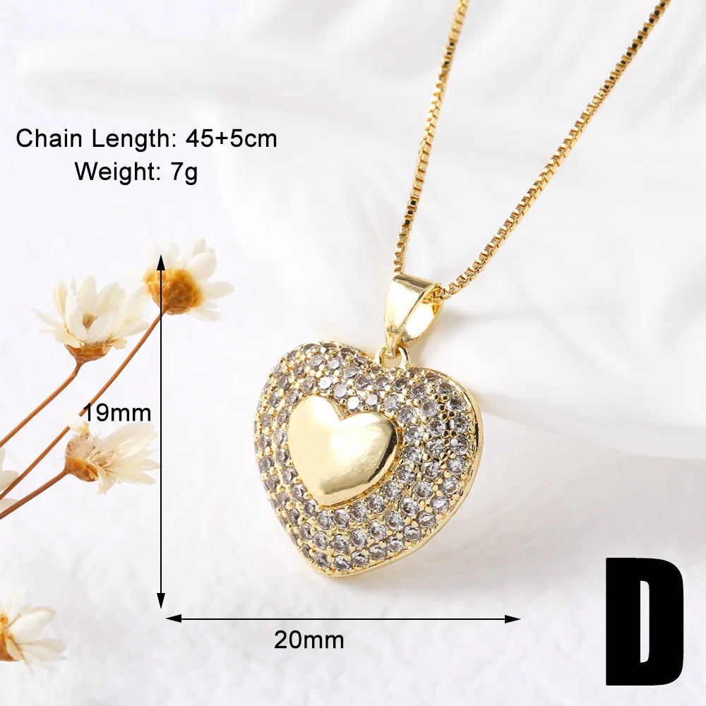 Elegant Gold-Plated Heart Crystal Necklace – Shiny Short Chain Jewelry Gift for Women