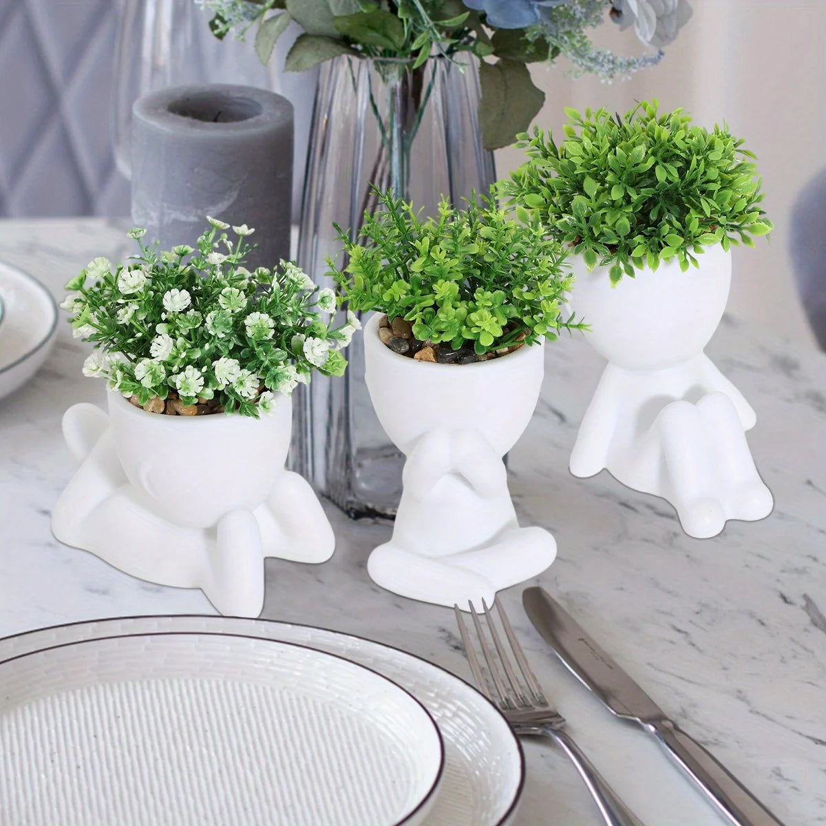 Adorable Eucalyptus Plant in Black & White Character Pot Sexy Boy Girl Pose Mini Planter for Home Decor Present Gift