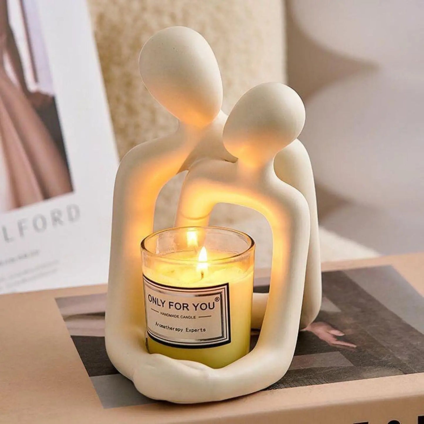 Heartwarming Loving Couple Resin Statue – Modern Candle Holder & Home Decor Accent | Bookshelves, Office Desks & Nightstands