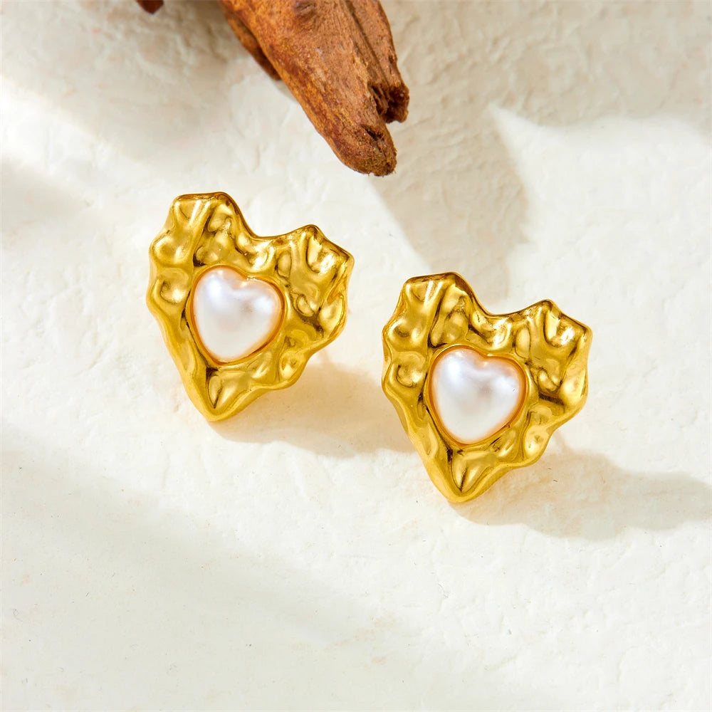Golden Irregular Heart Pearl Jewellery Set