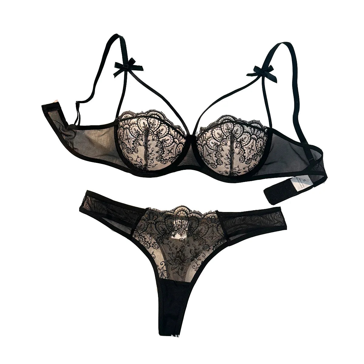 Effortlessly Elegant. Unapologetically Seductive French Lingerie Set – Lace Embroidered Bra and T-Back Panty