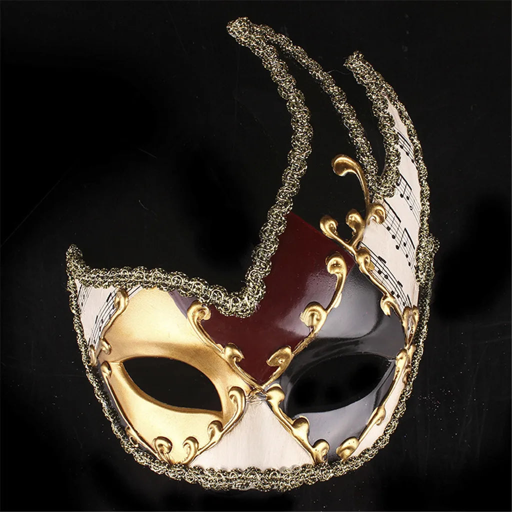 Enigmatic Vintage Venetian Masquerade Mask – Checkered Musical Design for Mardi Gras & Festival Parties