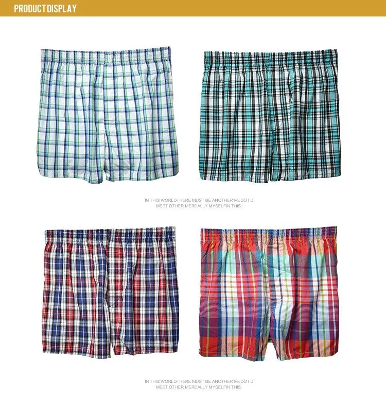 Classic Plaid Cotton Boxers – Men’s 4PCS Plus Size