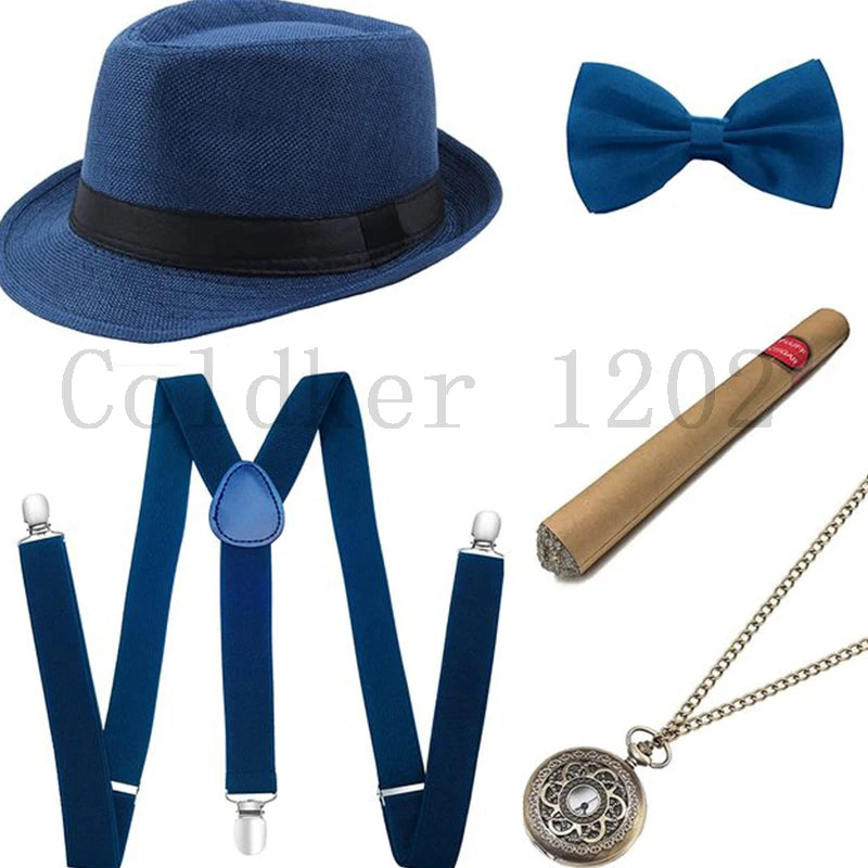 Roaring 20s Gatsby Gangster Accessory Kit – Vintage Panama Hat, Bow Tie & Suspenders for Dashing 1920s Cosplay or Speakeasy Style