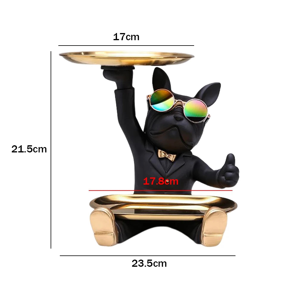 Bulldog Teddy “Cool Butler” Sculpture – Resin Dog Ornament with Storage Tray | Nordic Table Decor & Coin Piggy Bank