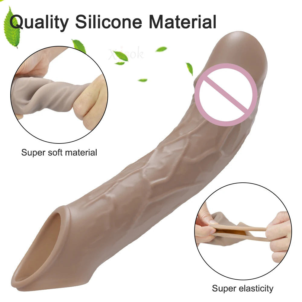 Remote Control Vibrating Penis Extension Sleeve – Reusable Silicone G-Spot Stimulator & Ejaculation Delay Toy for Couples