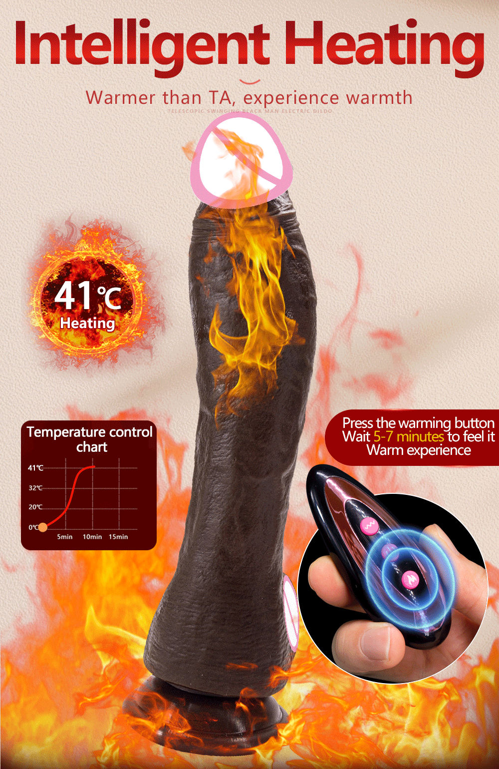 Black – 10.6" Heated Realistic Vibrator with Telescopic & Swing Motion Bigger. Hotter. Deeper. And Always in Control.