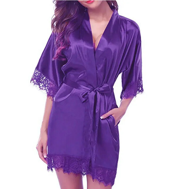 Elegant Satin Nightgown & Robe Set for Women – Lingerie Sleepwear with Half Sleeves – Hot Sale