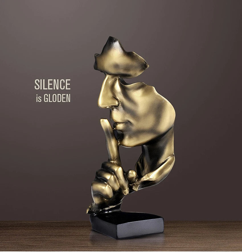 “Thinker” Resin Statue – Silence Is Gold Figurine | Retro Abstract Face Sculpture for Home, Office & Study Decor