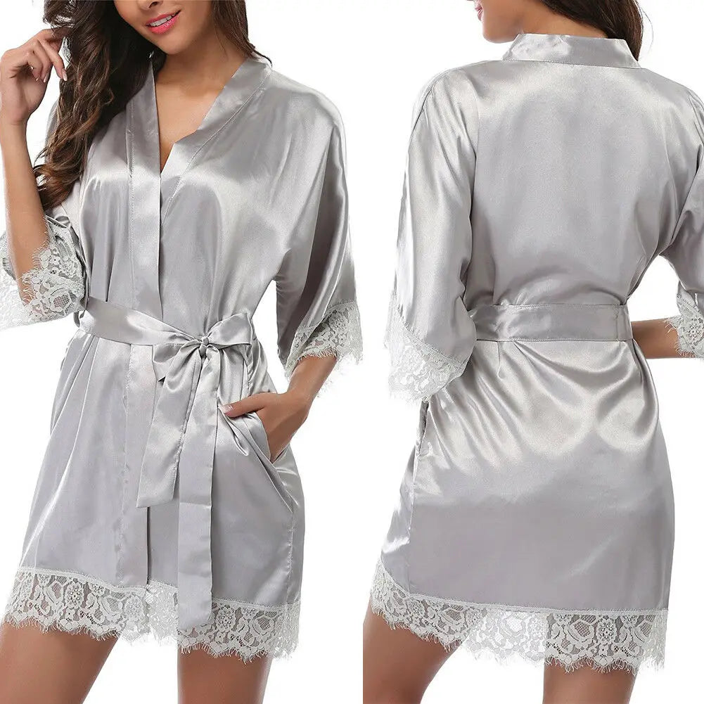 Elegant Satin Nightgown & Robe Set for Women – Lingerie Sleepwear with Half Sleeves – Hot Sale