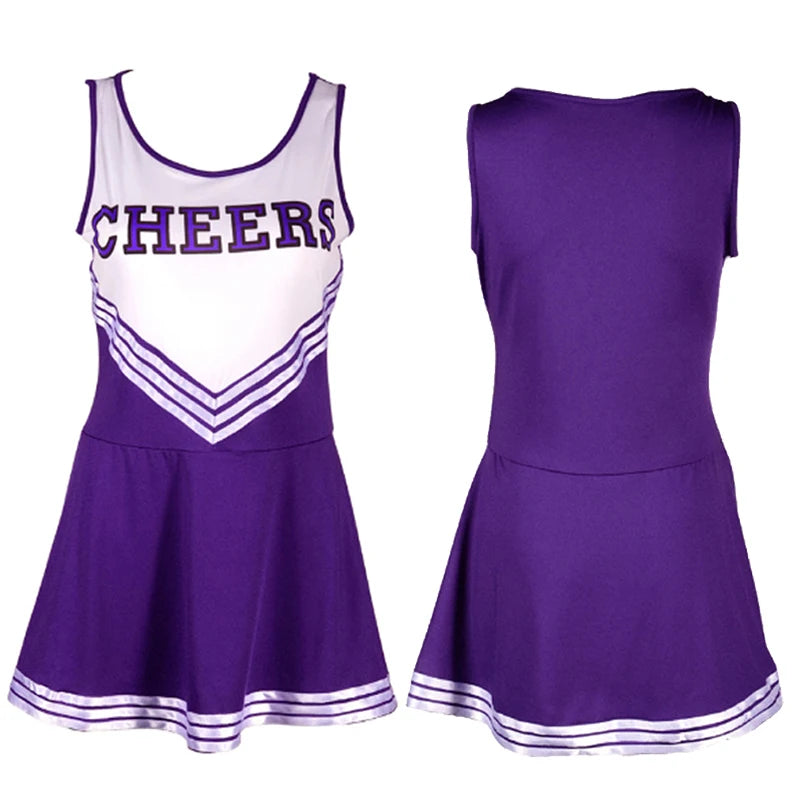 Cheerleader Cosplay Costume for Ladies – High School Uniform Dress with Pompoms for Halloween, Carnival & Party Fun