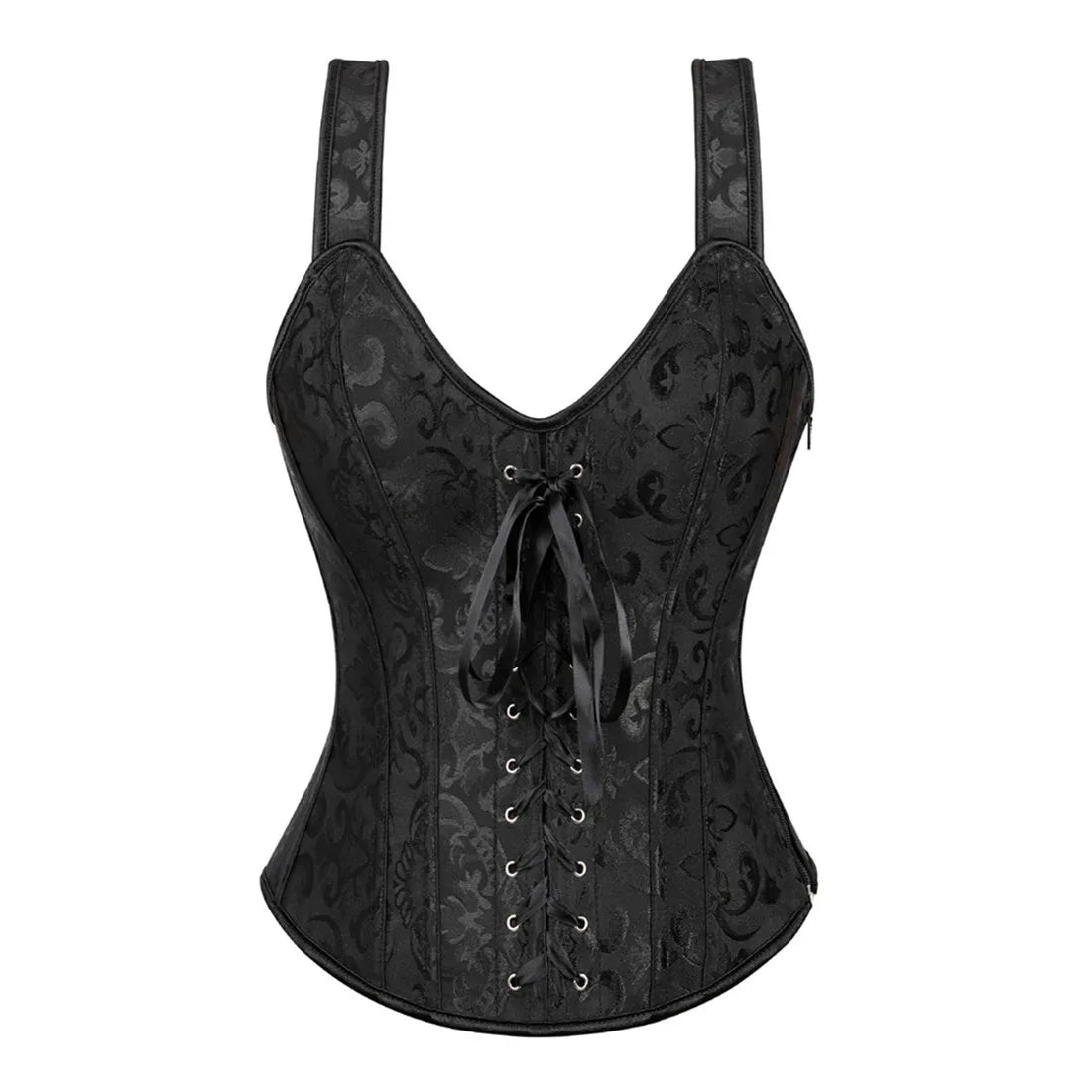 Plus Size Steampunk Overbust Corset with Cups – Zipper Lingerie Bustier with Side Straps, Waist Trainer Corset for Women