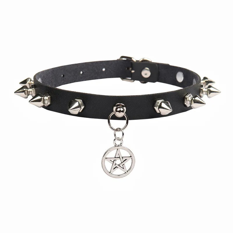 New Spike Choker Necklaces Punk Faux Leather Collar For Women Men Cool Big Rivets Studded Chocker Necklace Goth Style Accessori