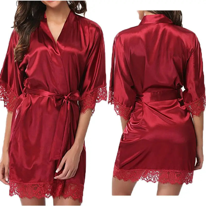Elegant Satin Nightgown & Robe Set for Women – Lingerie Sleepwear with Half Sleeves – Hot Sale
