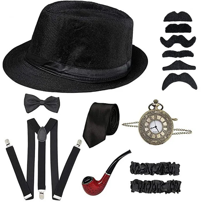 Roaring 20s Gatsby Gangster Accessory Kit – Vintage Panama Hat, Bow Tie & Suspenders for Dashing 1920s Cosplay or Speakeasy Style