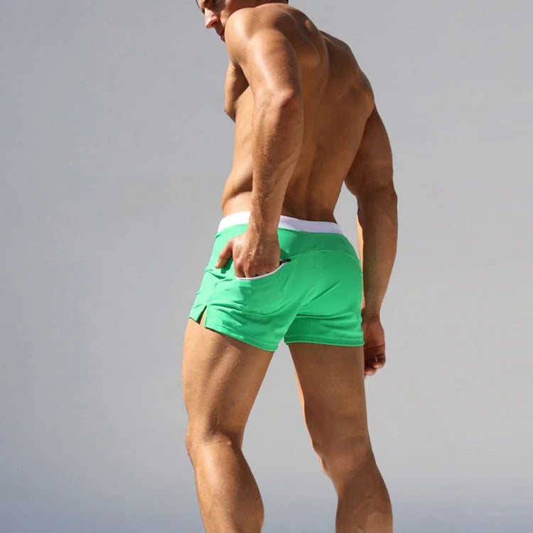 Men’s Low Waist Swim Trunks – Sexy, Stylish Surfing Shorts with Pockets