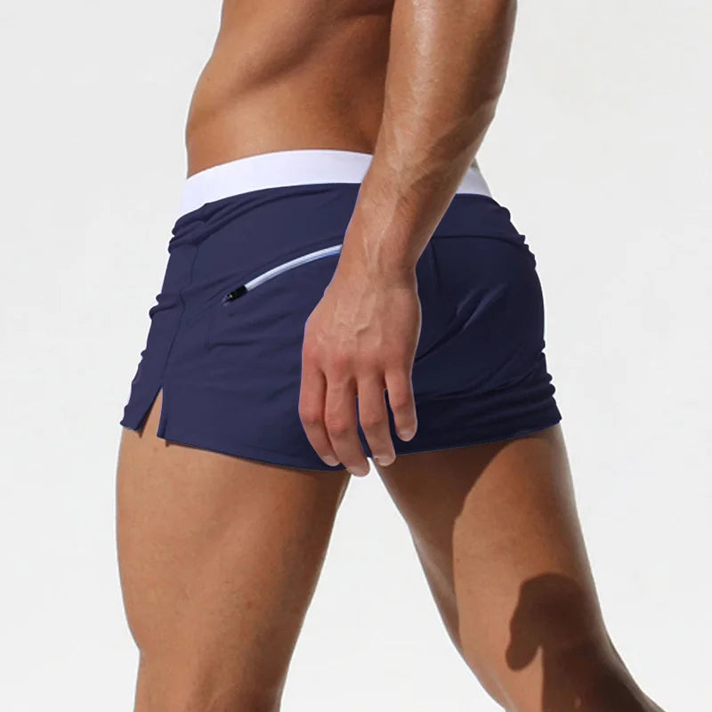 Men’s Low Waist Swim Trunks – Sexy, Stylish Surfing Shorts with Pockets