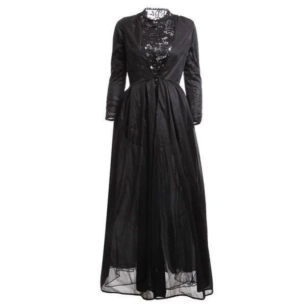 Sexy Gothic Lace High Waist Sheer Jacket Long Dress Gown Ladies Uniform Role Play Party Costume Dress Black Sexy