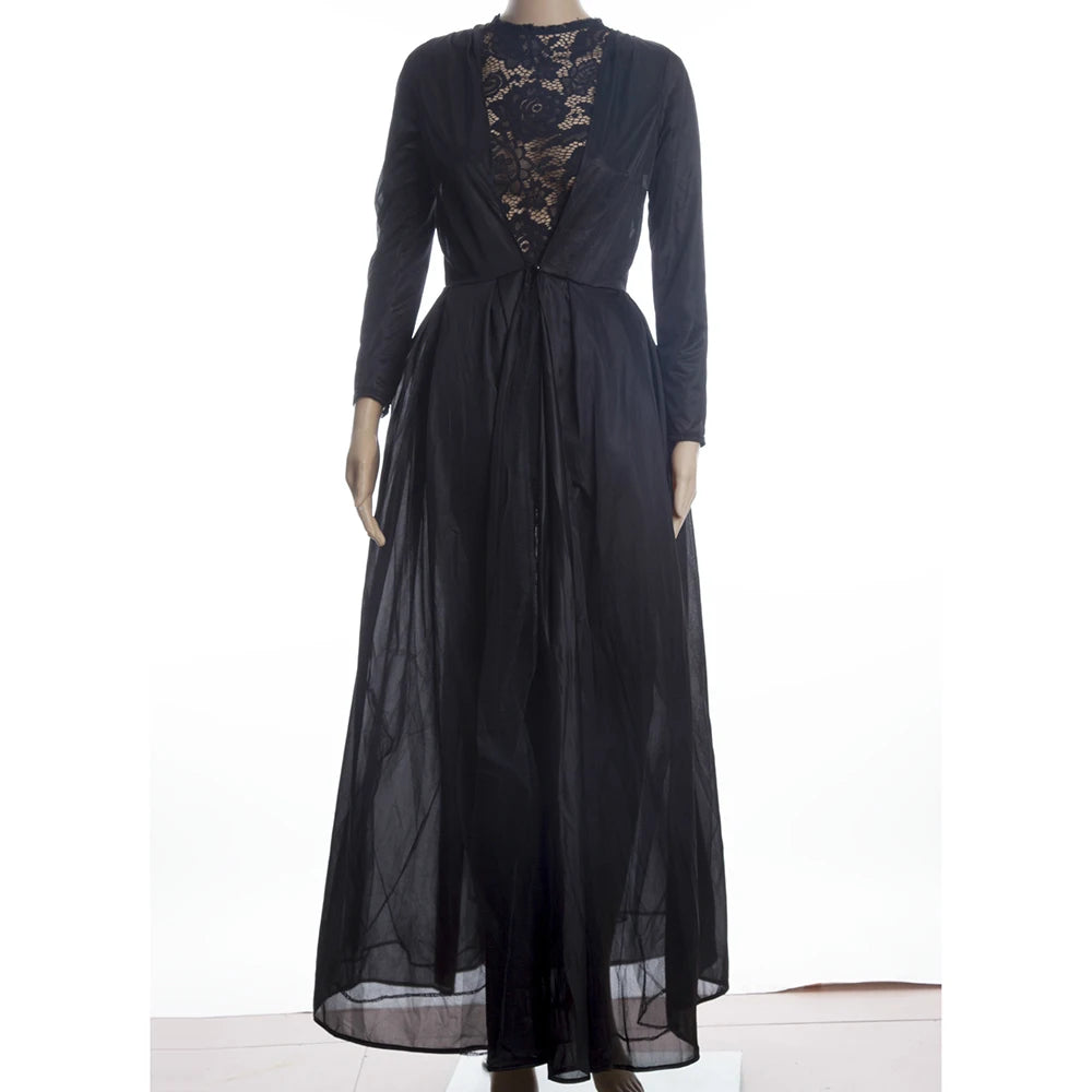 Sexy Gothic Lace High Waist Sheer Jacket Long Dress Gown Ladies Uniform Role Play Party Costume Dress Black Sexy