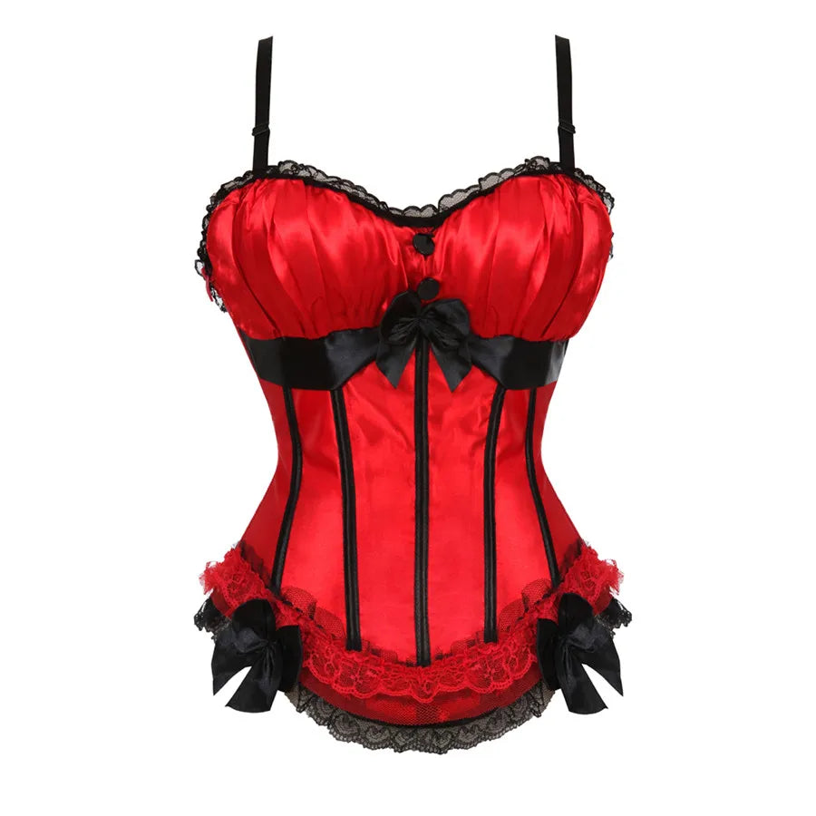 Sexy Red Corset Dress with Straps – Lace-Up Bustier Top & Mini Skirt Set, Showgirl Carnival Party Costume for Women
