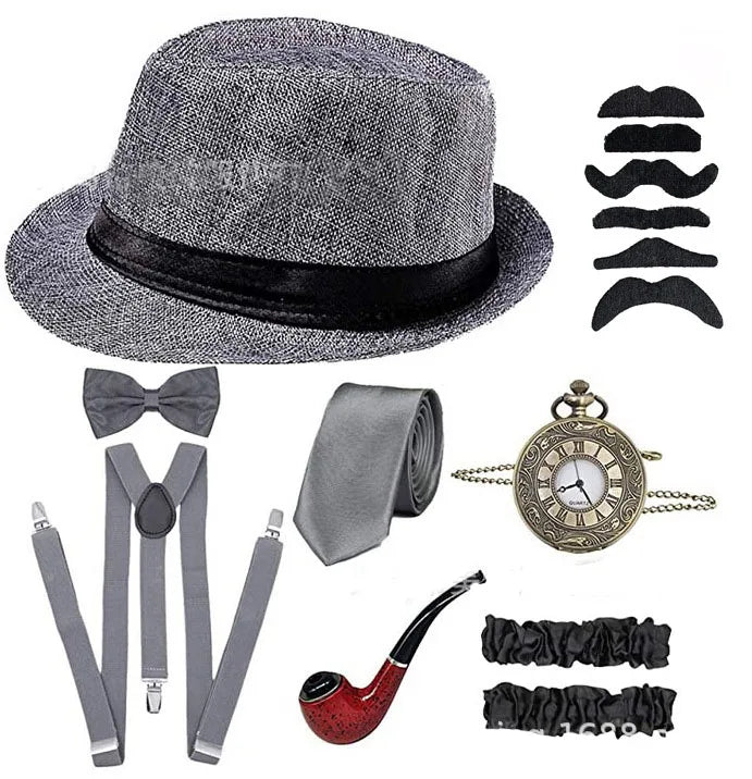 Roaring 20s Gatsby Gangster Accessory Kit – Vintage Panama Hat, Bow Tie & Suspenders for Dashing 1920s Cosplay or Speakeasy Style