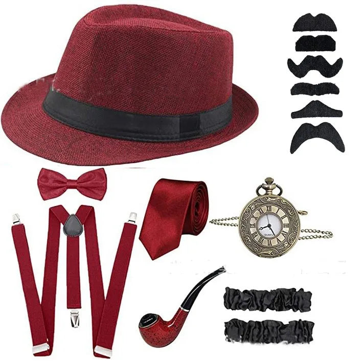 Roaring 20s Gatsby Gangster Accessory Kit – Vintage Panama Hat, Bow Tie & Suspenders for Dashing 1920s Cosplay or Speakeasy Style