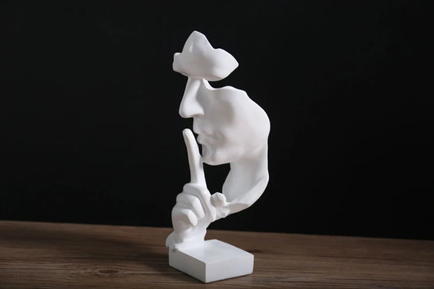 “Thinker” Resin Statue – Silence Is Gold Figurine | Retro Abstract Face Sculpture for Home, Office & Study Decor