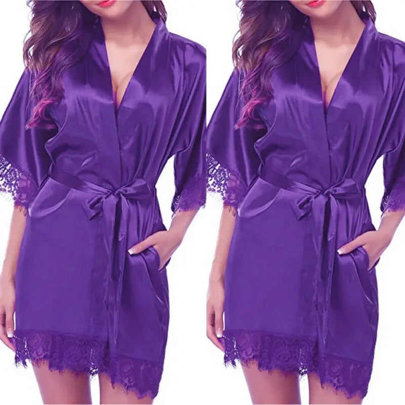 Elegant Satin Nightgown & Robe Set for Women – Lingerie Sleepwear with Half Sleeves – Hot Sale