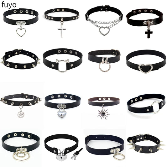 New Spike Choker Necklaces Punk Faux Leather Collar For Women Men Cool Big Rivets Studded Chocker Necklace Goth Style Accessori