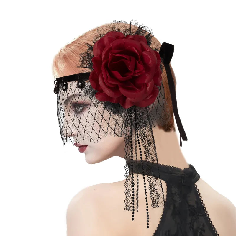 Elegant Rose Lace Face Mask – Gothic 1920s Gatsby-Inspired Masque