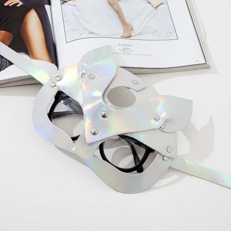 Sexy Black / Red / White  Leather Cat Mask – Erotic Half-Eye Cosplay Mask for Women’s Roleplay, Fetish Wear & Naughty Halloween Fun