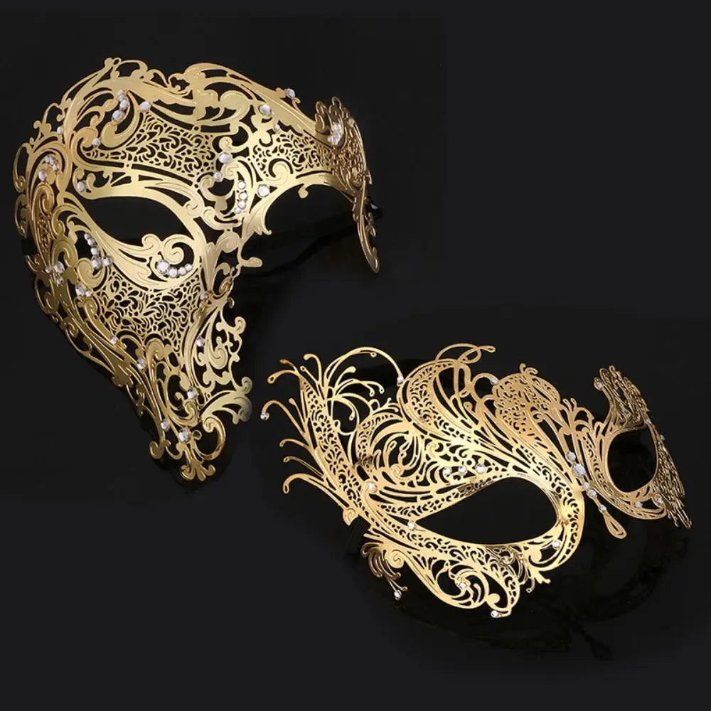 Black & Gold Skull Metal Mask – Rhinestone-Embellished Venetian Masquerade Half-Face Mask for Men & Women