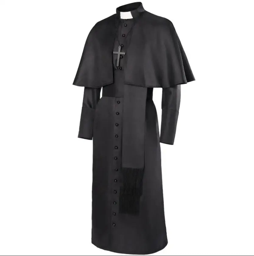 Men's Robe Clergy Cassock Medieval Priest Costume Church Religious Roman Soutane Pope Pastor Father Costumes Mass Missionary Colours Cheeky Halloween Party