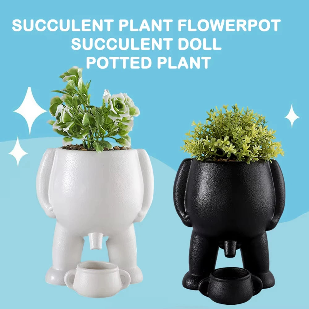 The Pot That Pees – Funny Ceramic Planter for Desk or Patio Black White Peeing Boy Cheeky Present Gift