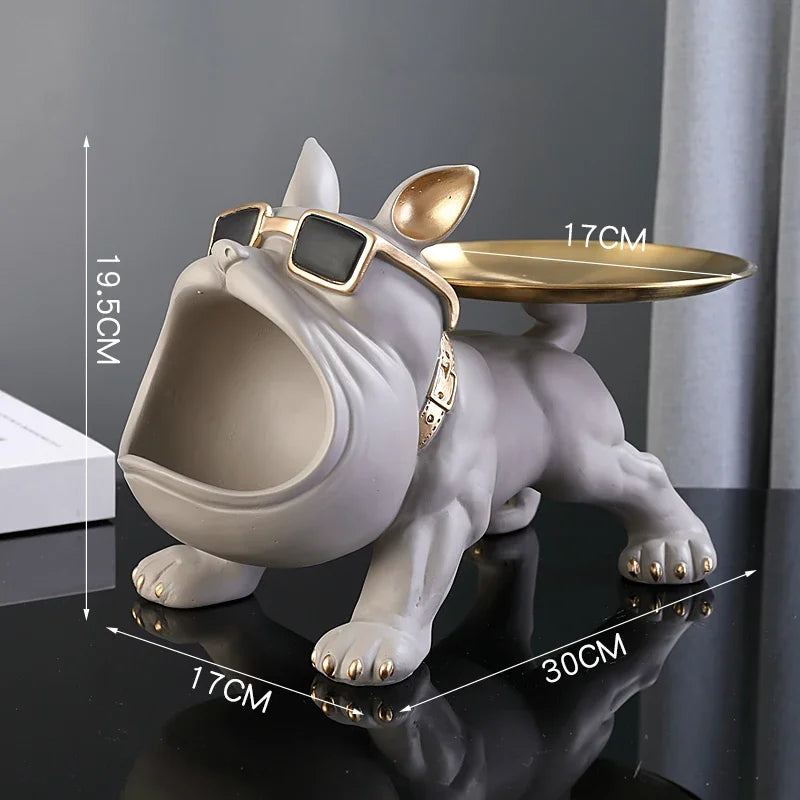 Bulldog Figurine with Storage Box – Resin Dog Statue & Decorative Tray | Home Decor, Puppy Sculpture, Animal Ornament