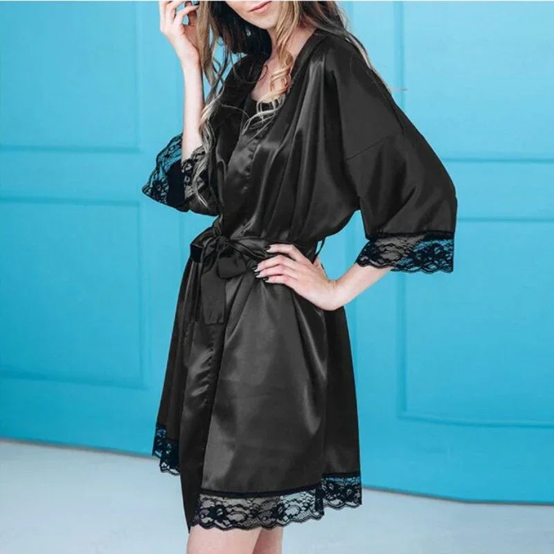 Curvy & Captivating – Sexy 2-Piece Tie-Up Lingerie Robe Set with T-Back Panty