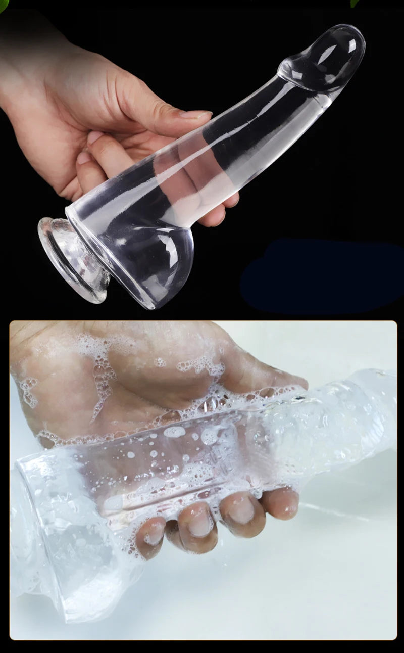 CrystalClimax Transparent Realistic Dildo – Suction, Strap-On Ready & 4 Sizes of Pure Pleasure